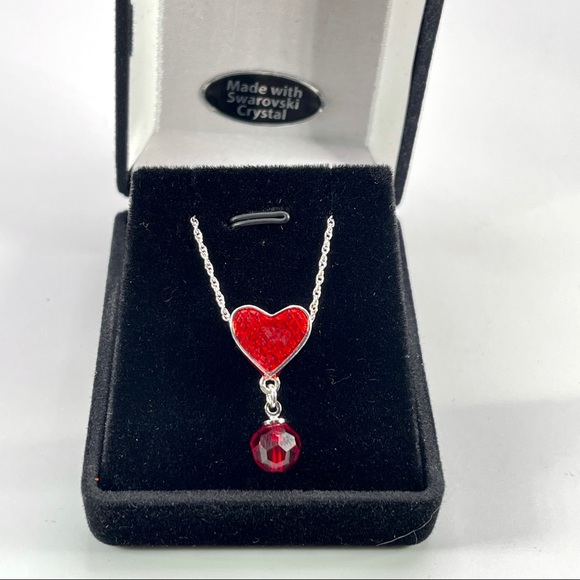 Yours Truly Sterling Silver Red Heart Necklace Made with Swarovski Crystal - NEW - Picture 9 of 11